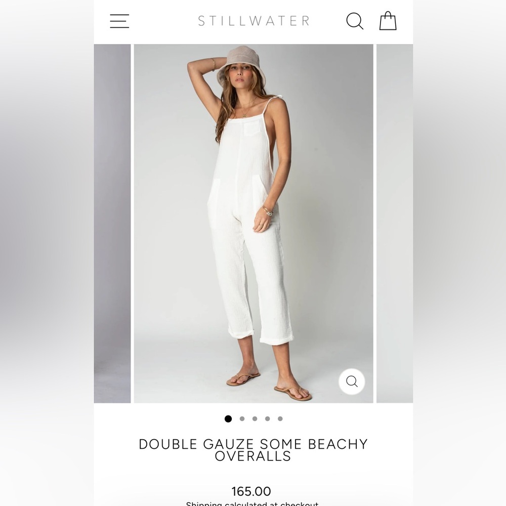 Stillwater White Double Gauze Beach Overalls Jumpsuit